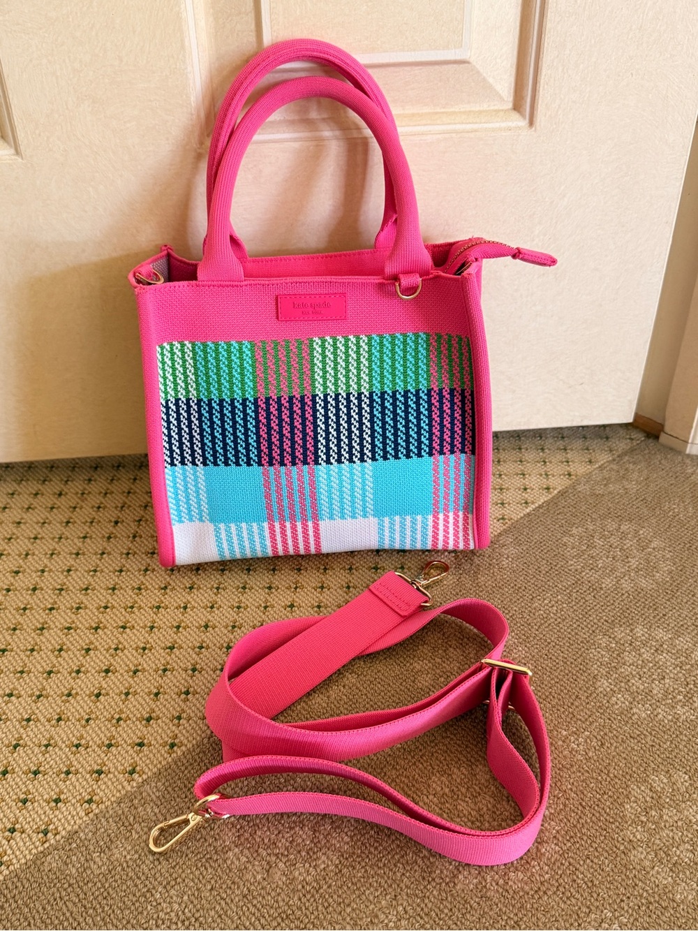 Kate Spade x Target Mini Pink Plaid Tote and Crossbody